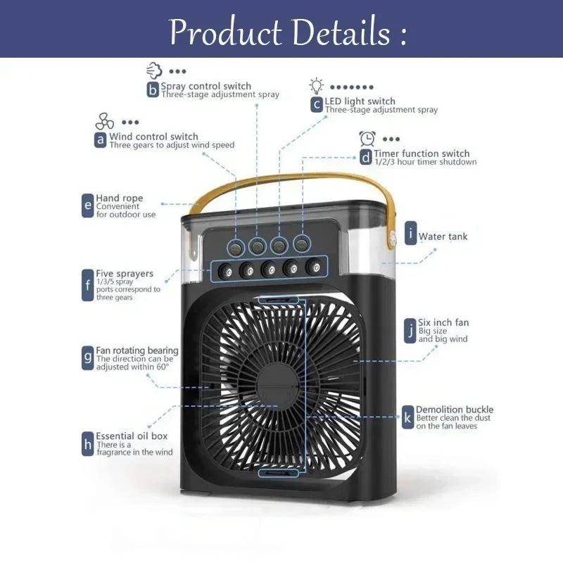 3-in-1 Mini Air Cooler Fan with Humidifier & LED Night Light – USB Portable