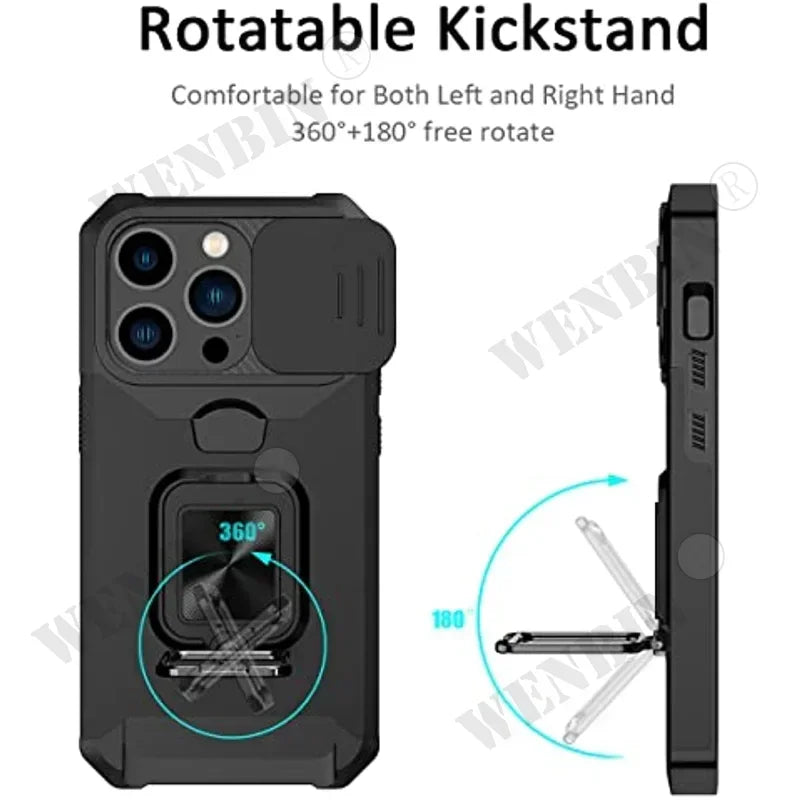 Case For iPhone 17 16 15 14 13 12 Pro Max Plus 8 7 Plus Mini Heavy Duty Protection With Sliding Camera Cover And Card Clip Cover