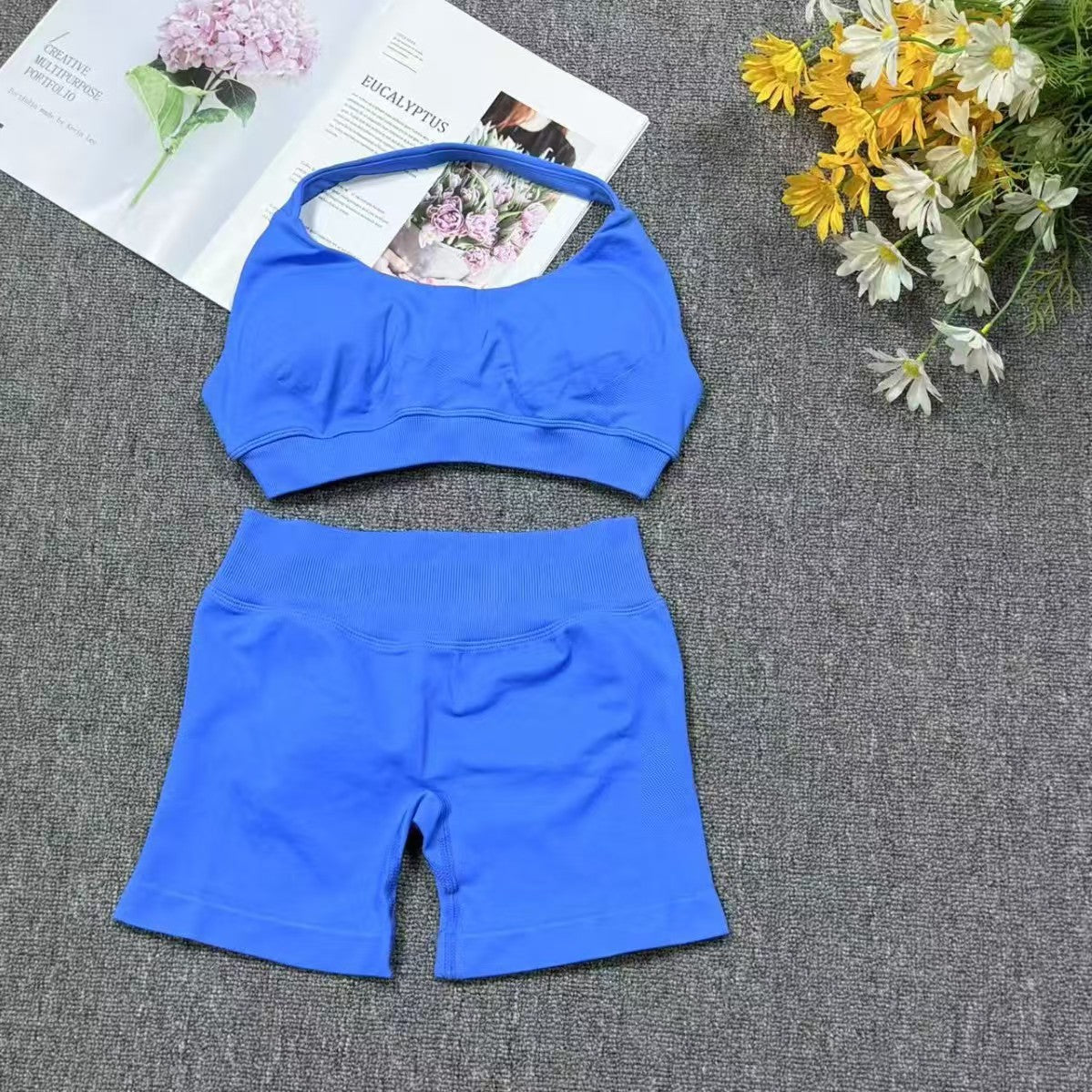 High Elastic Yoga Outfit Halter Bra Shorts Set