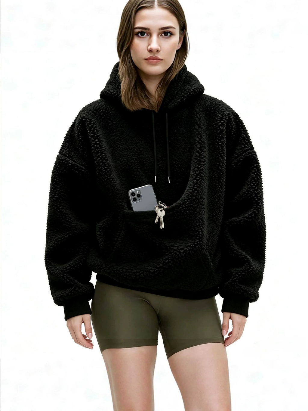 Double-Sided Fleece Hoodie with Pet Carrier Pocket