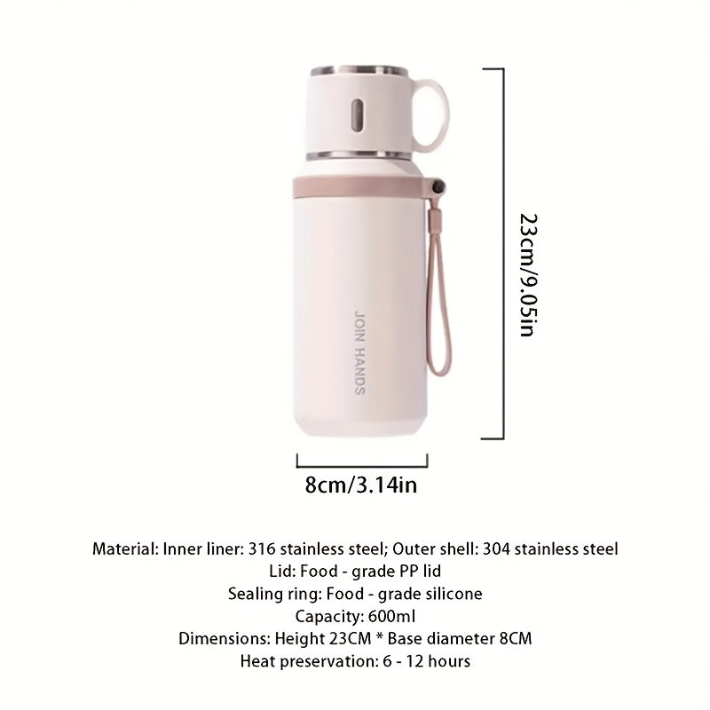 600ml Insulated Water Bottle - White