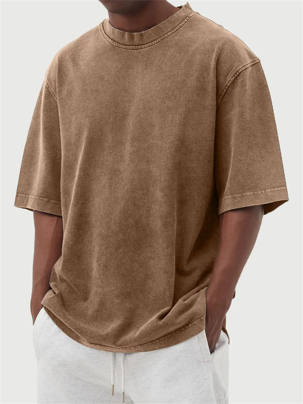 Men's Distressed Washed Pullover T-Shirt