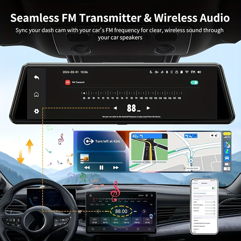 Smart Mirror Dash Cam with CarPlay & Android Auto