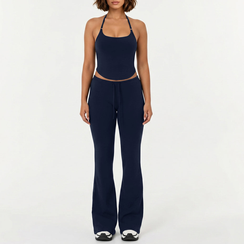 Womens Yoga Running Flared Pants Halter Top Set