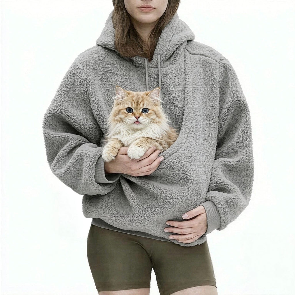 Double-Sided Fleece Hoodie with Pet Carrier Pocket