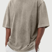 Mens Washed Color Distressed Pullover T-Shirt
