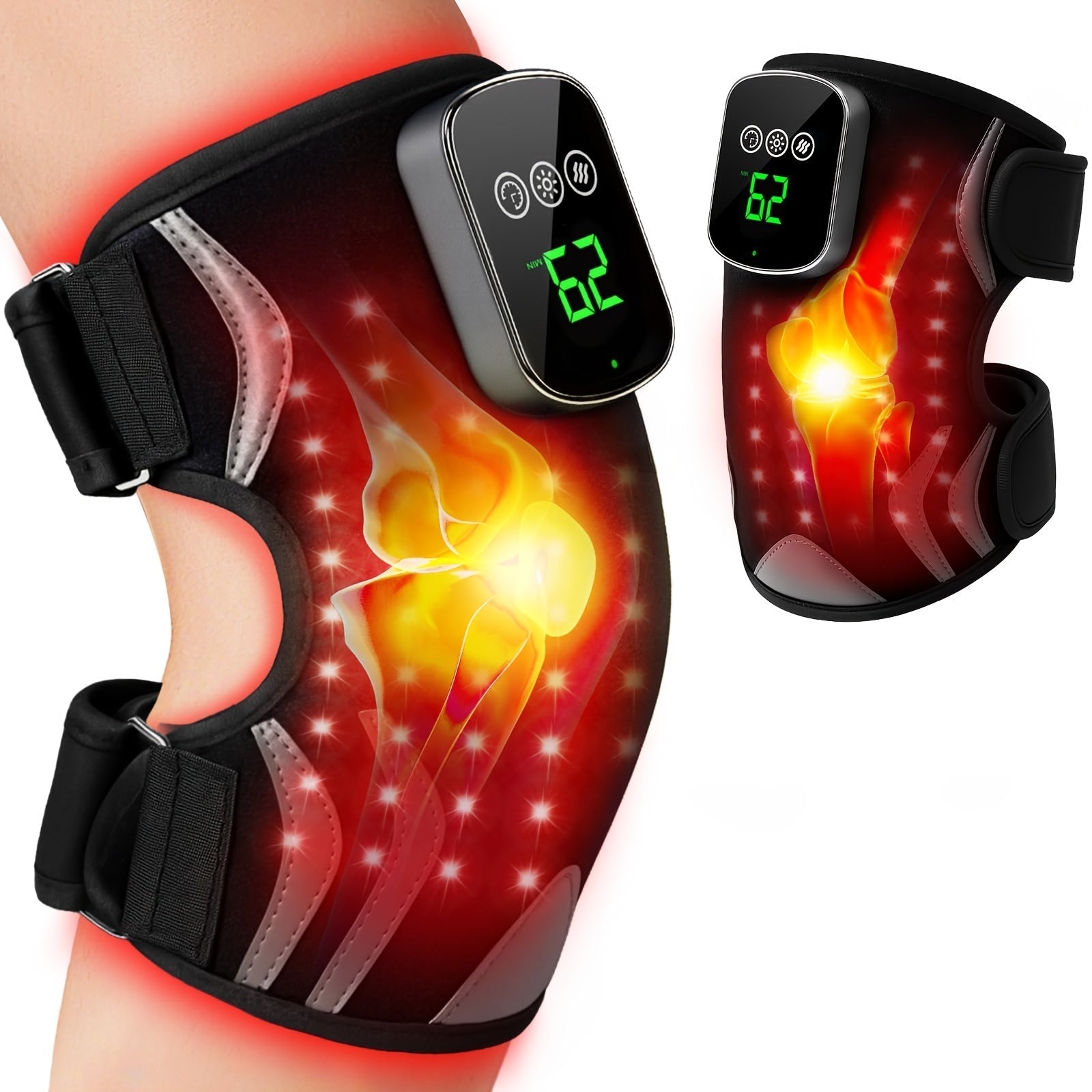 Rechargeable heated knee massager with vibration therapy and USB charging for pain relief