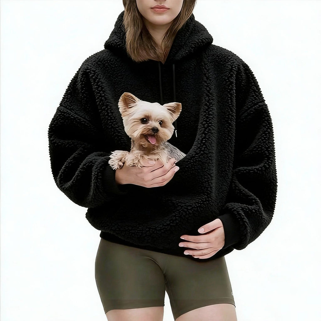Double-Sided Fleece Hoodie with Pet Carrier Pocket