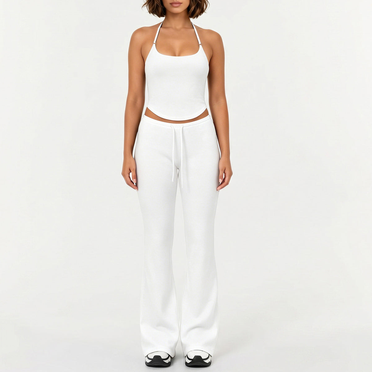 Womens Yoga Running Flared Pants Halter Top Set