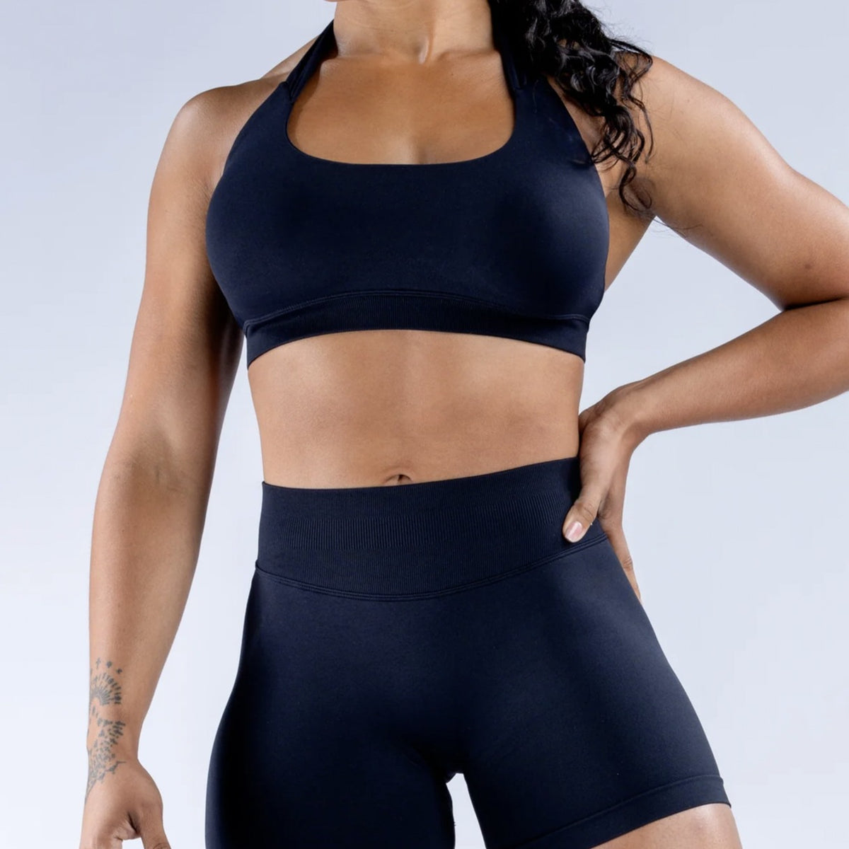 High Elastic Yoga Outfit Halter Bra Shorts Set