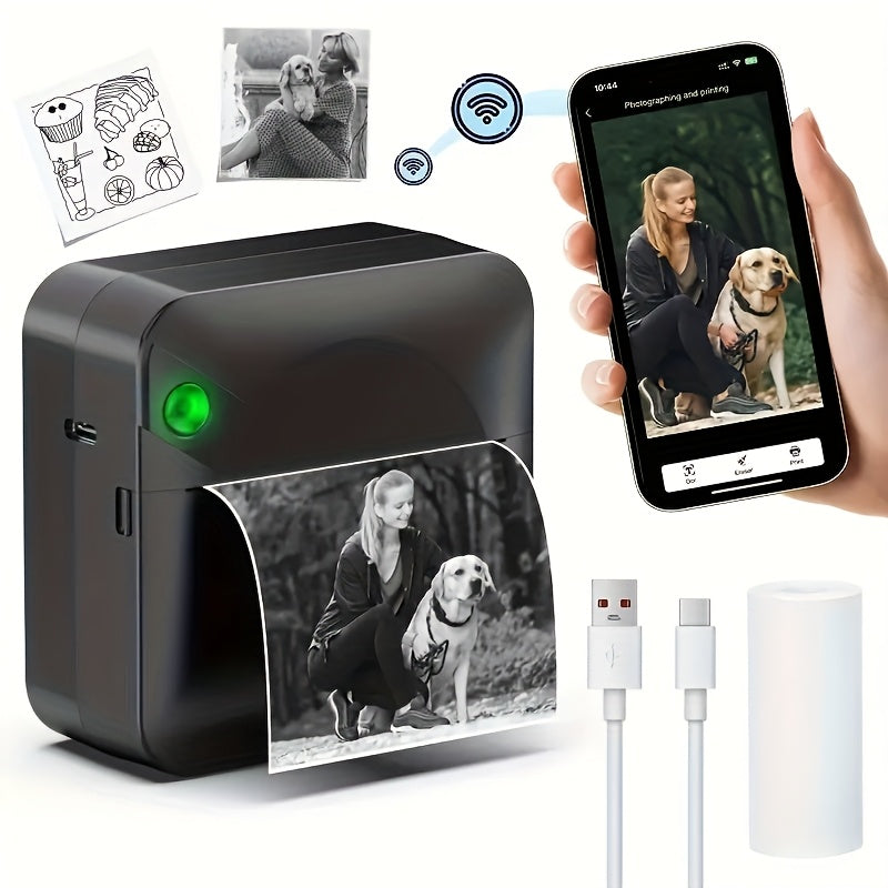 Portable Wireless Thermal Printer with Paper Roll