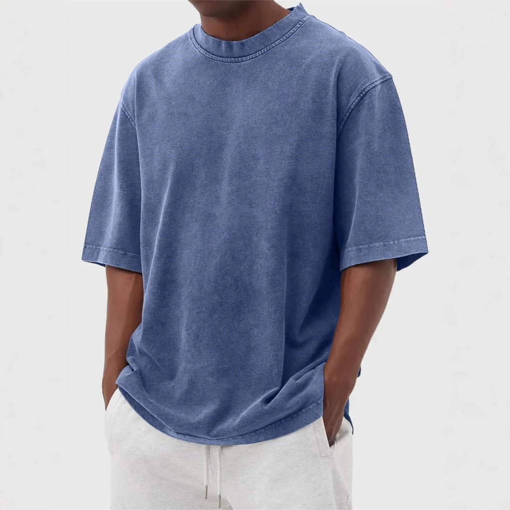 Men's Distressed Washed Pullover T-Shirt