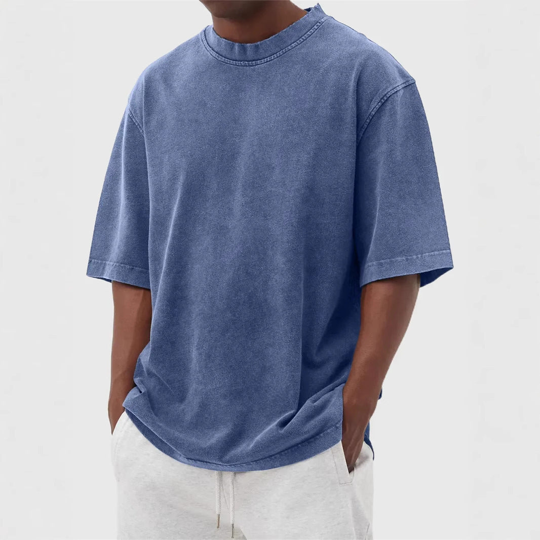 Men's Distressed Washed Pullover T-Shirt