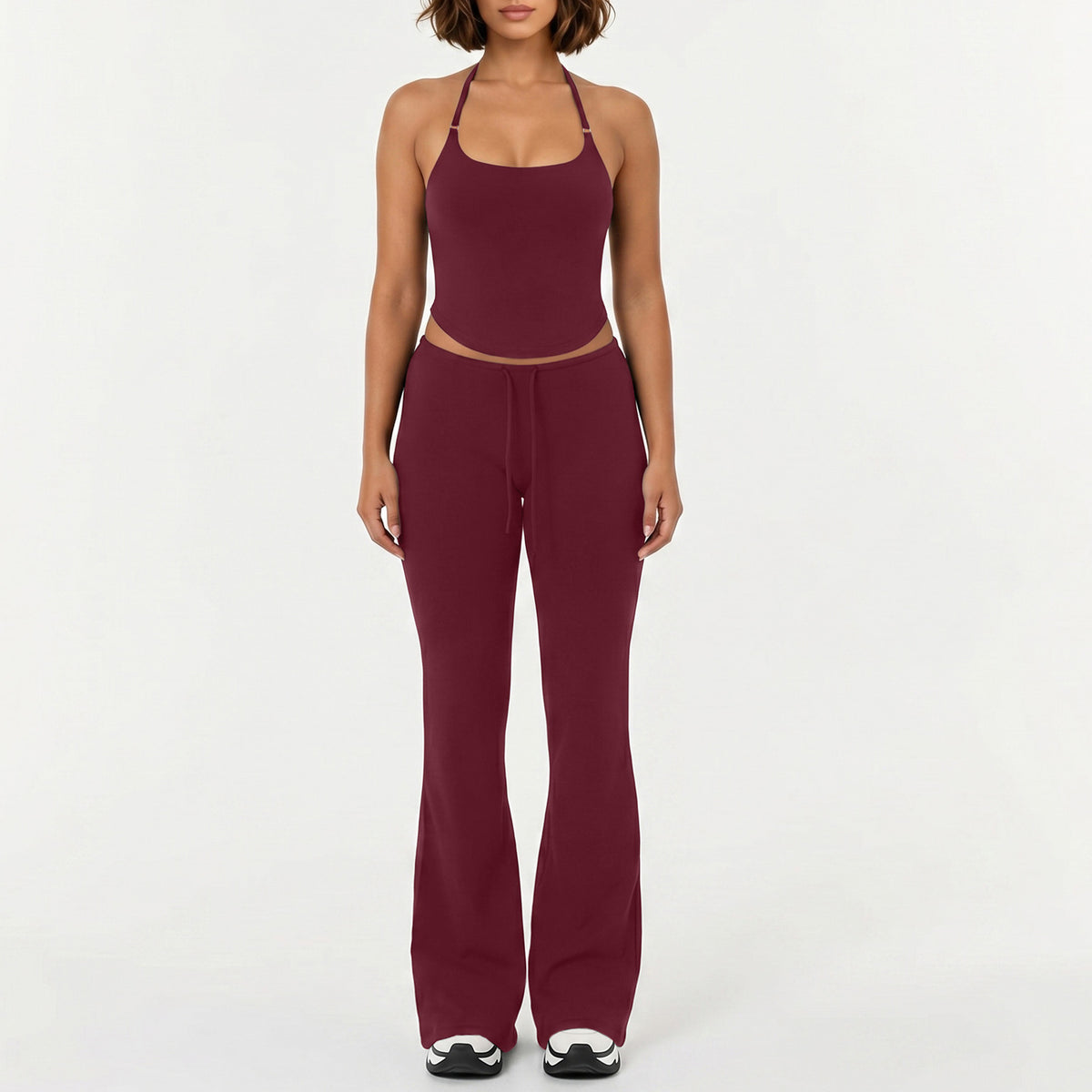 Womens Yoga Running Flared Pants Halter Top Set
