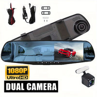 Dual Lens Dash Cam 1080P - 4.5" Mirror Dashcam Front & Rear