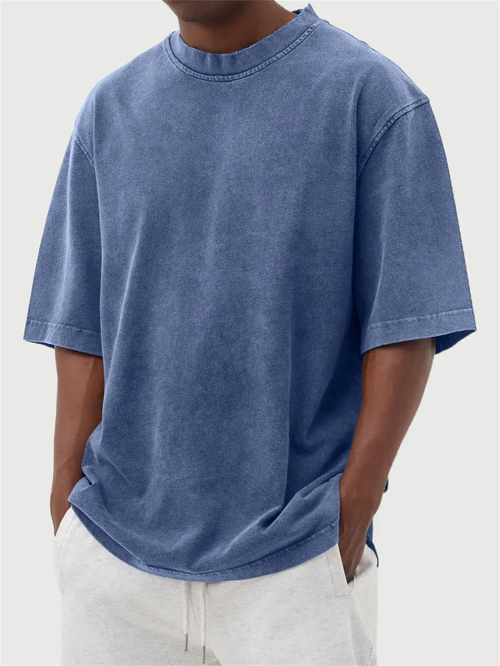 Men's Distressed Washed Pullover T-Shirt