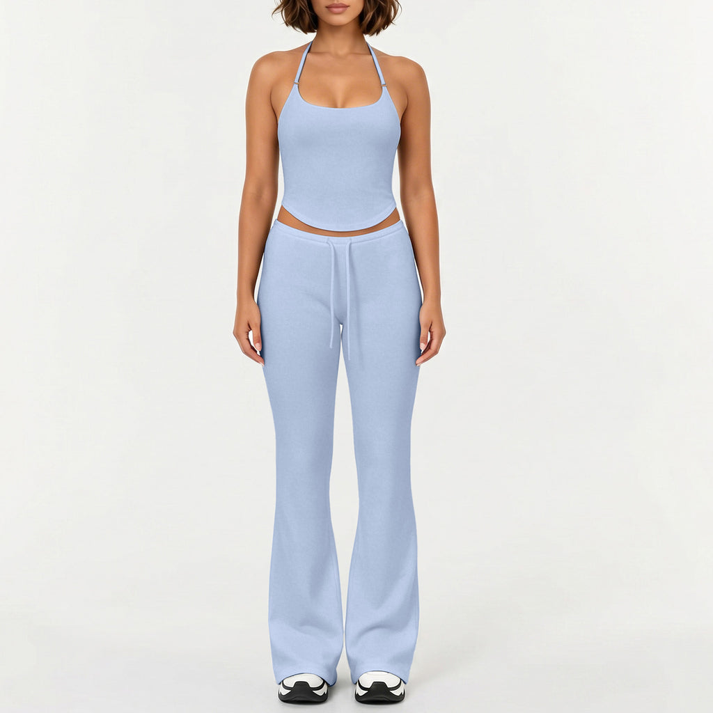 Womens Yoga Running Flared Pants Halter Top Set