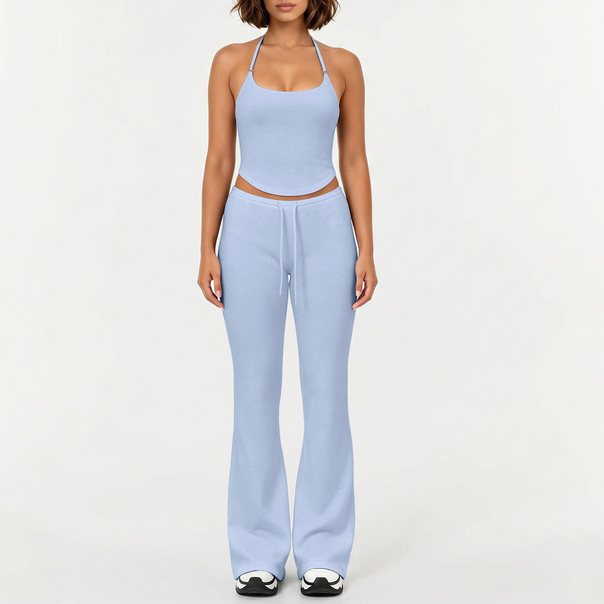 Womens Yoga Running Flared Pants Halter Top Set