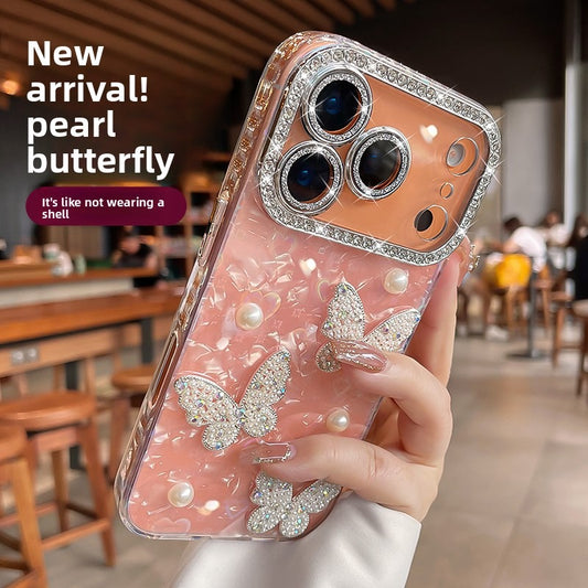 3D Pearl iPhone Case - Diamond Lens Protection for iPhone 17/16/15/14 Pro Max