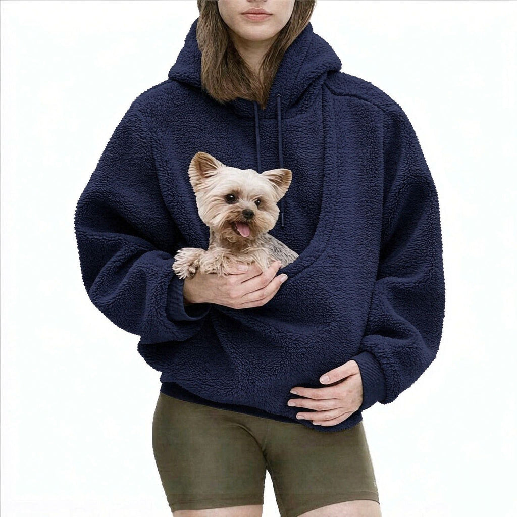Double-Sided Fleece Hoodie with Pet Carrier Pocket