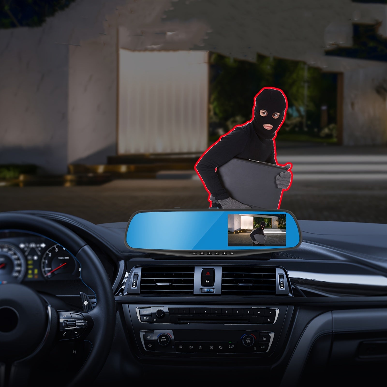 Dual Lens Dash Cam 1080P - 4.5" Mirror Dashcam Front & Rear