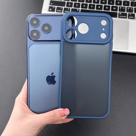 Matte translucent iPhone case with shockproof air cushion protection and frosted finish showcasing iPhone color