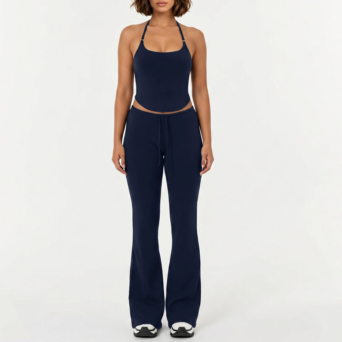 Womens Yoga Running Flared Pants Halter Top Set