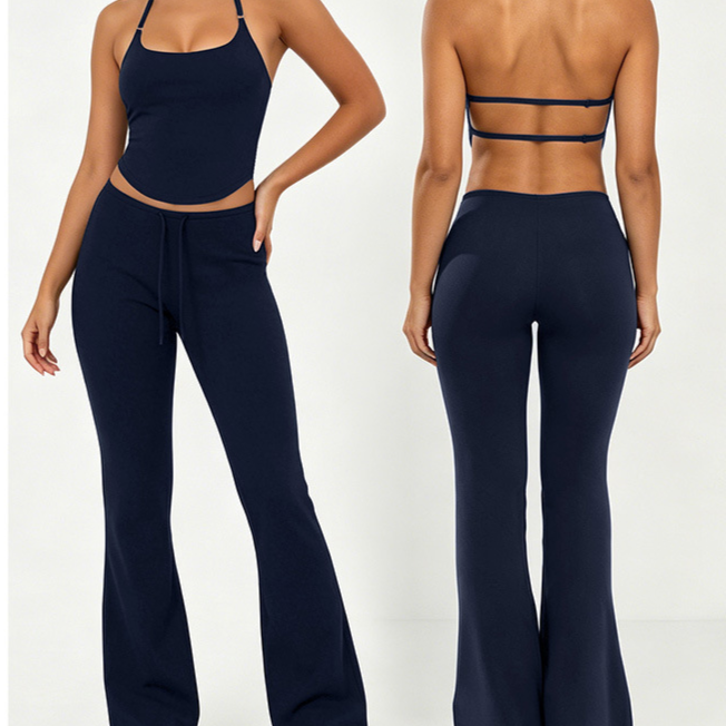 Womens Yoga Running Flared Pants Halter Top Set