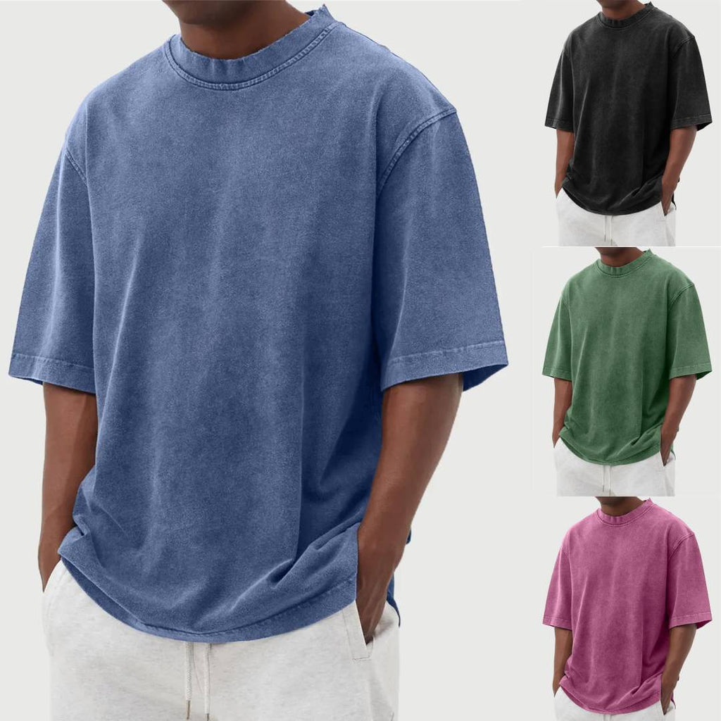 Men's Distressed Washed Pullover T-Shirt