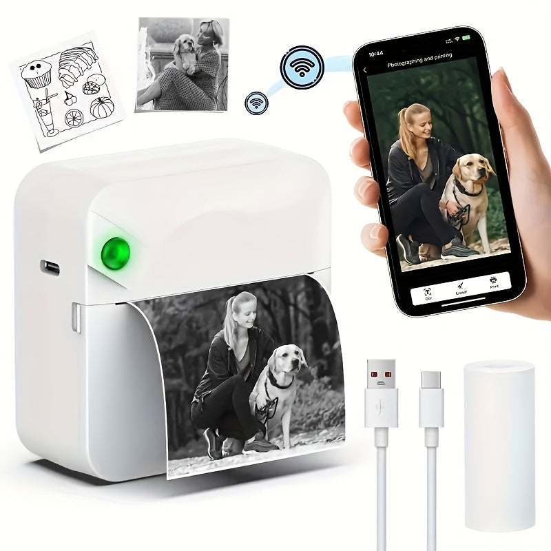 Portable Wireless Thermal Printer with Paper Roll