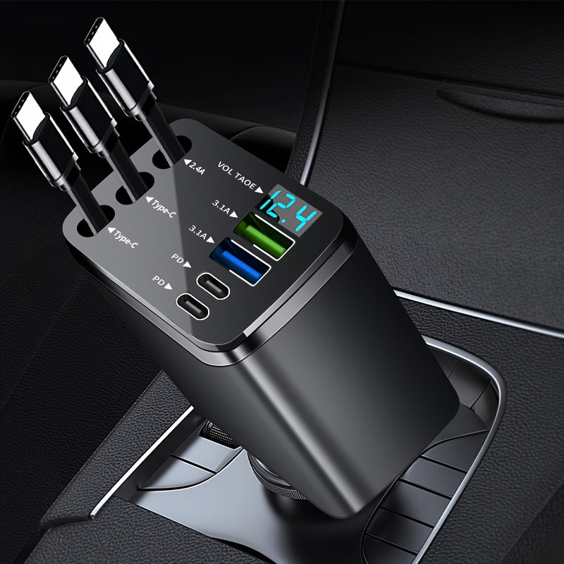 Retractable Car Charger with USB-C Cables